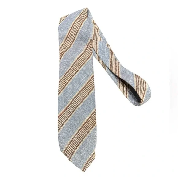 Vintage Lacrosse Woven Striped Tie Blue Brown Beige 3.5” Wide 56” Length Retro - Picture 8 of 10